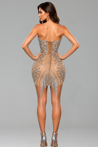 Crystal Corset Fringe Mini Dress