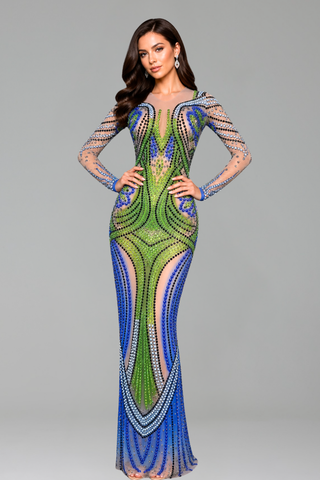 Geometric Crystal Illusion Column Gown - LAROSABRIDE