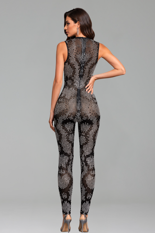 Crystal Embellished Sheer Jumpsuit