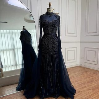 Ships in 2 to 5 Days - Luxury Nude Beaded Arabic-Style Evening Dress – Elegant Gown with Detachable Overskirt