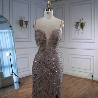 Ships in 2 to 5 Days - Saudi Arabic Spaghetti Strap Mermaid Evening Dress with High Slit for Formal Occasions