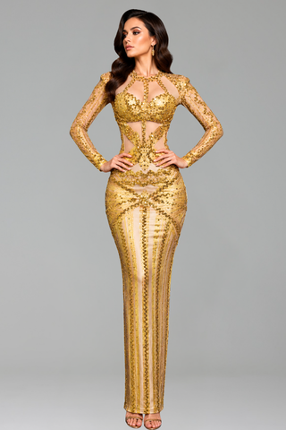 Gold Cutout Embellished Gown