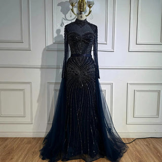 Ships in 2 to 5 Days - Luxury Nude Beaded Arabic-Style Evening Dress – Elegant Gown with Detachable Overskirt