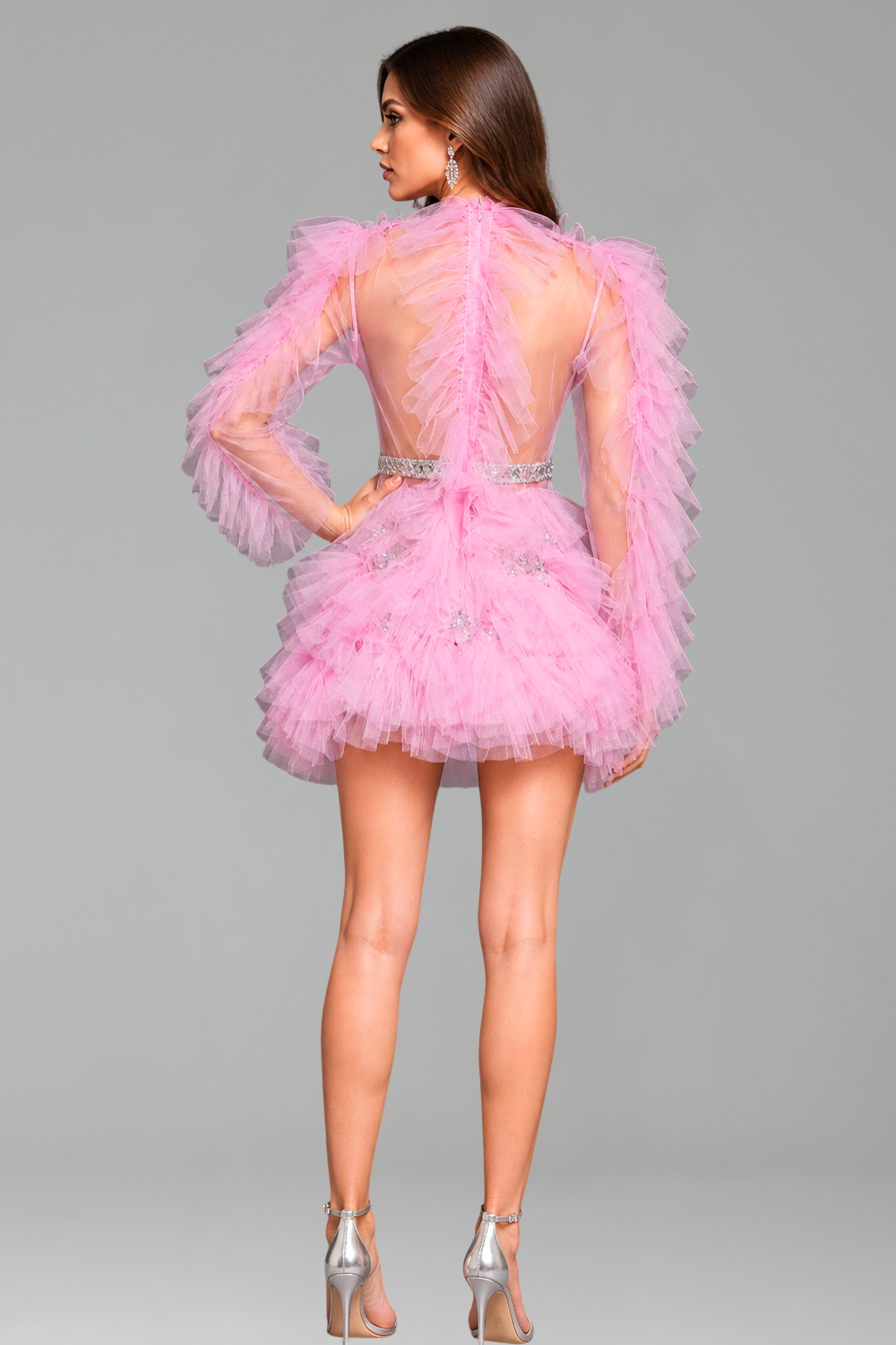 Ruffled Tulle Embellished Mini Dress - LAROSABRIDE