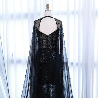 Ships in 2 to 5 Days - Luxury Purple Beaded Sequin Mermaid Evening Gown with Cape – Elegant Formal Dress