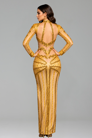 Gold Cutout Embellished Gown