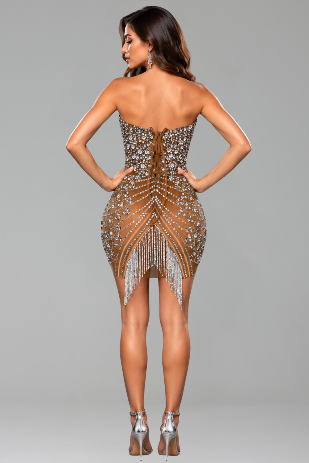 Crystal Corset Fringe Mini Dress - LAROSABRIDE