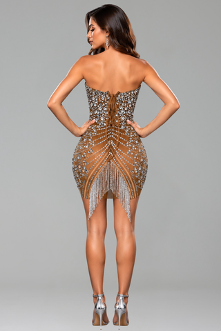Crystal Corset Fringe Mini Dress