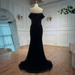 Ships in 2 to 5 Days -2025 Custom Saudi-Style Off-Shoulder Beaded Nude Tulle Mermaid Evening Dress – Formal Occasion Gown