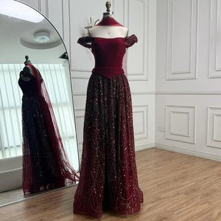 Ships in 2 to 5 Days -Luxury Arabic A-Line Evening Dress with Cape – 2025 Formal Gown