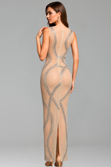 Illusion Curve Beaded Column Dress - LAROSABRIDE
