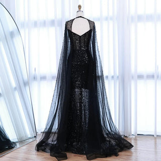 Ships in 2 to 5 Days - Luxury Purple Beaded Sequin Mermaid Evening Gown with Cape – Elegant Formal Dress