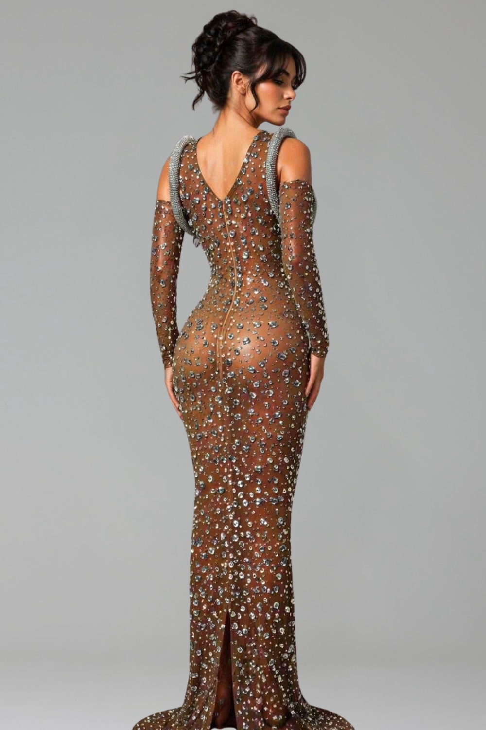 Crystal Sheer Keyhole Gown - LAROSABRIDE