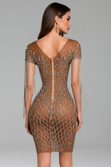 Crystal Fringe Illusion Mini Dress - LAROSABRIDE