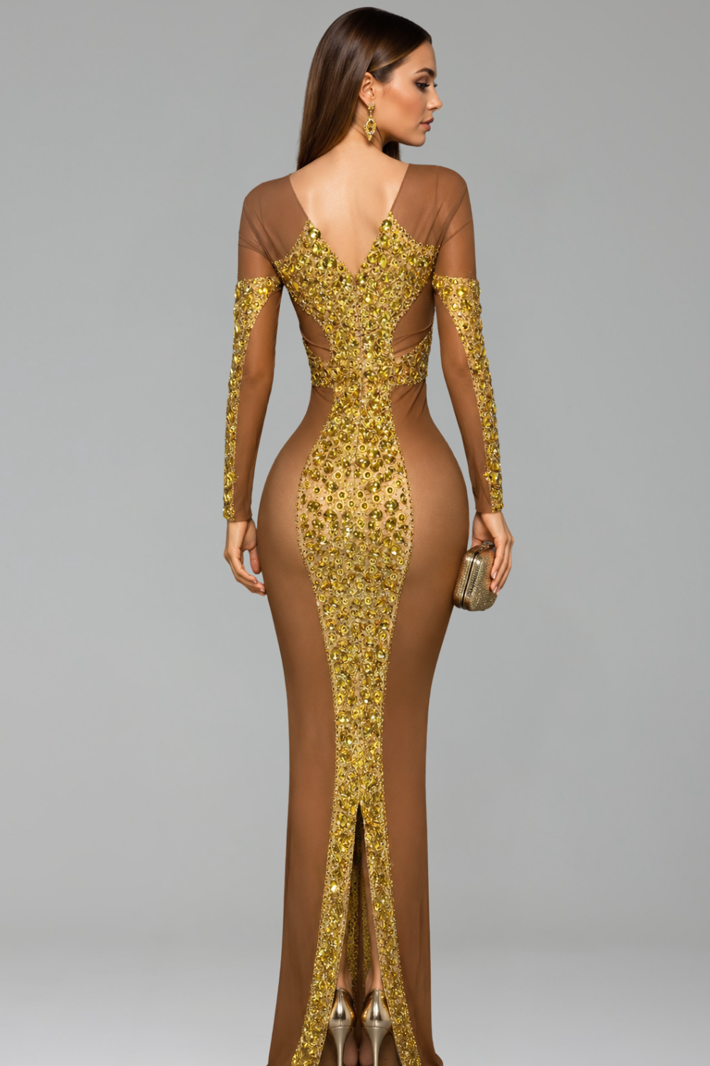 Crystal Embellished Illusion Gown - LAROSABRIDE