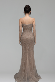 Crystal Beaded Mermaid Gown with Gloves - LAROSABRIDE