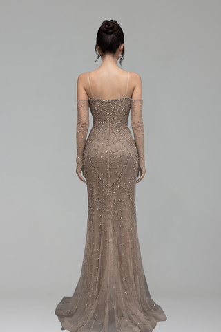 Crystal Beaded Mermaid Gown with Gloves - LAROSABRIDE