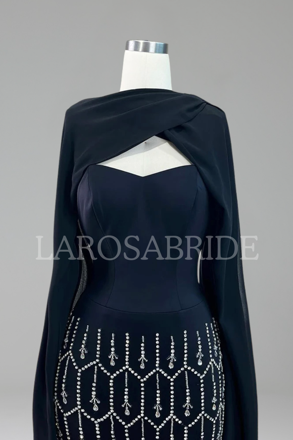 Cape-Detail Beaded Column Dress-Larosabride