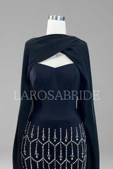 Cape-Detail Beaded Column Dress-Larosabride