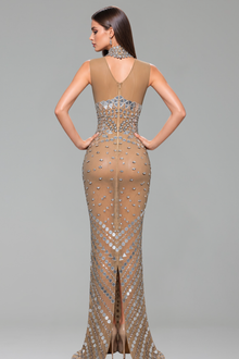 Geometric Mirror Embellished Sheer Gown - LAROSABRIDE