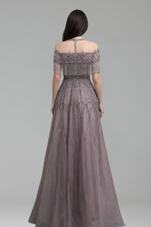 Beaded Tassel A-Line Gown-Larosabride