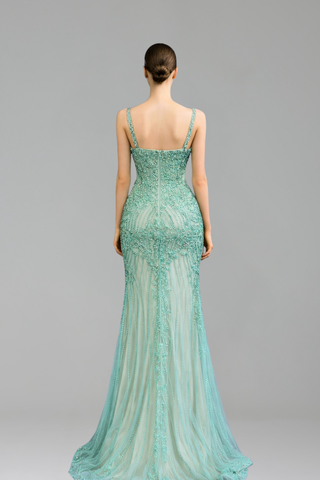 Beaded Spaghetti Strap Mermaid Gown - LAROSABRIDE