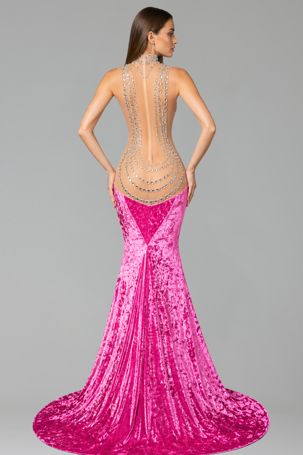 Velvet Mermaid Cutout Chain Gown - LAROSABRIDE