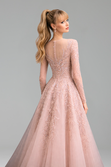 Beaded Long-Sleeve Evening Dress-Larosabride