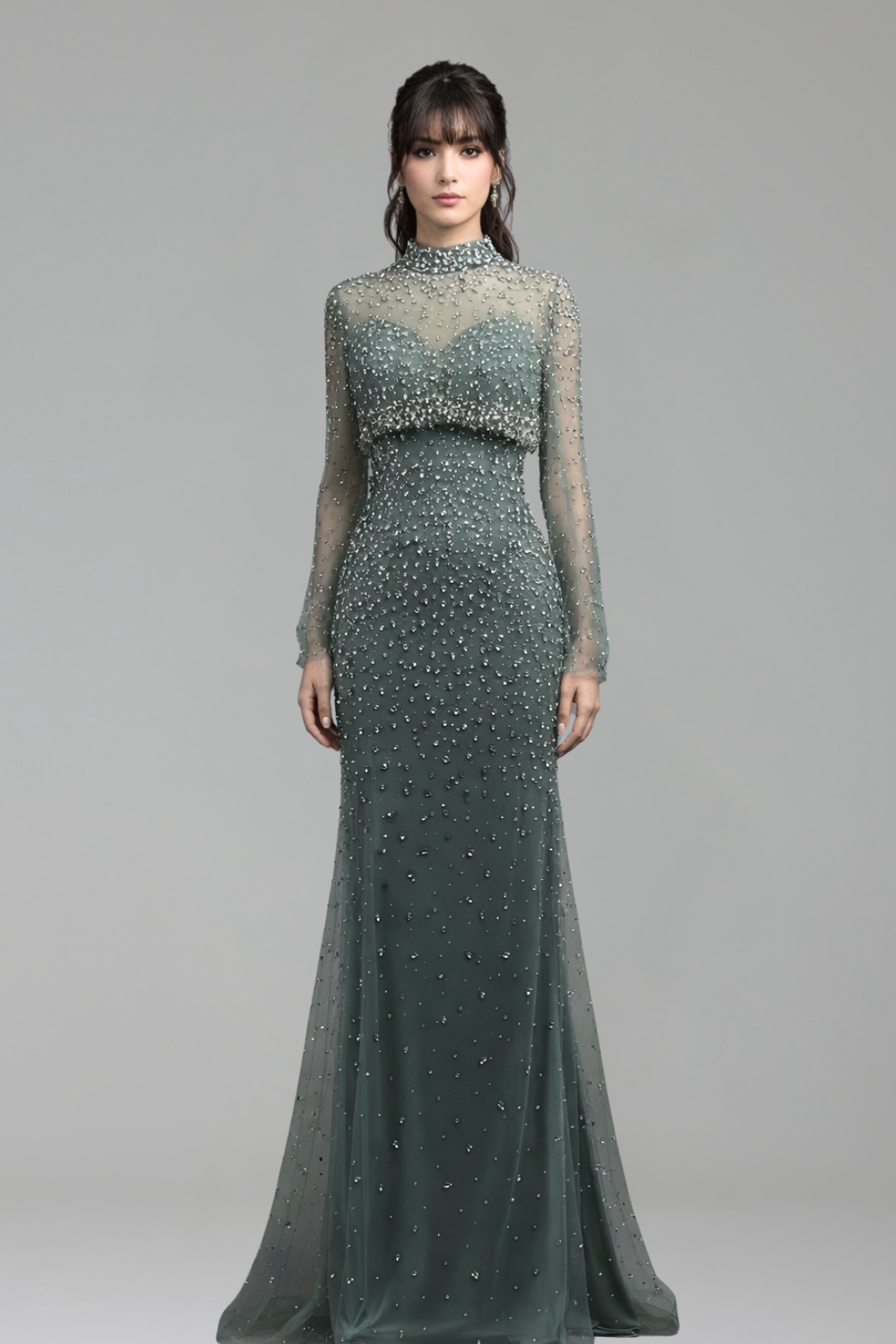 Turquoise Beaded Mermaid Gown with Detachable Top - LAROSABRIDE