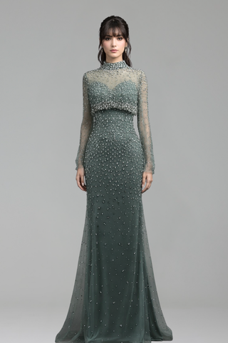 Turquoise Beaded Mermaid Gown with Detachable Top - LAROSABRIDE