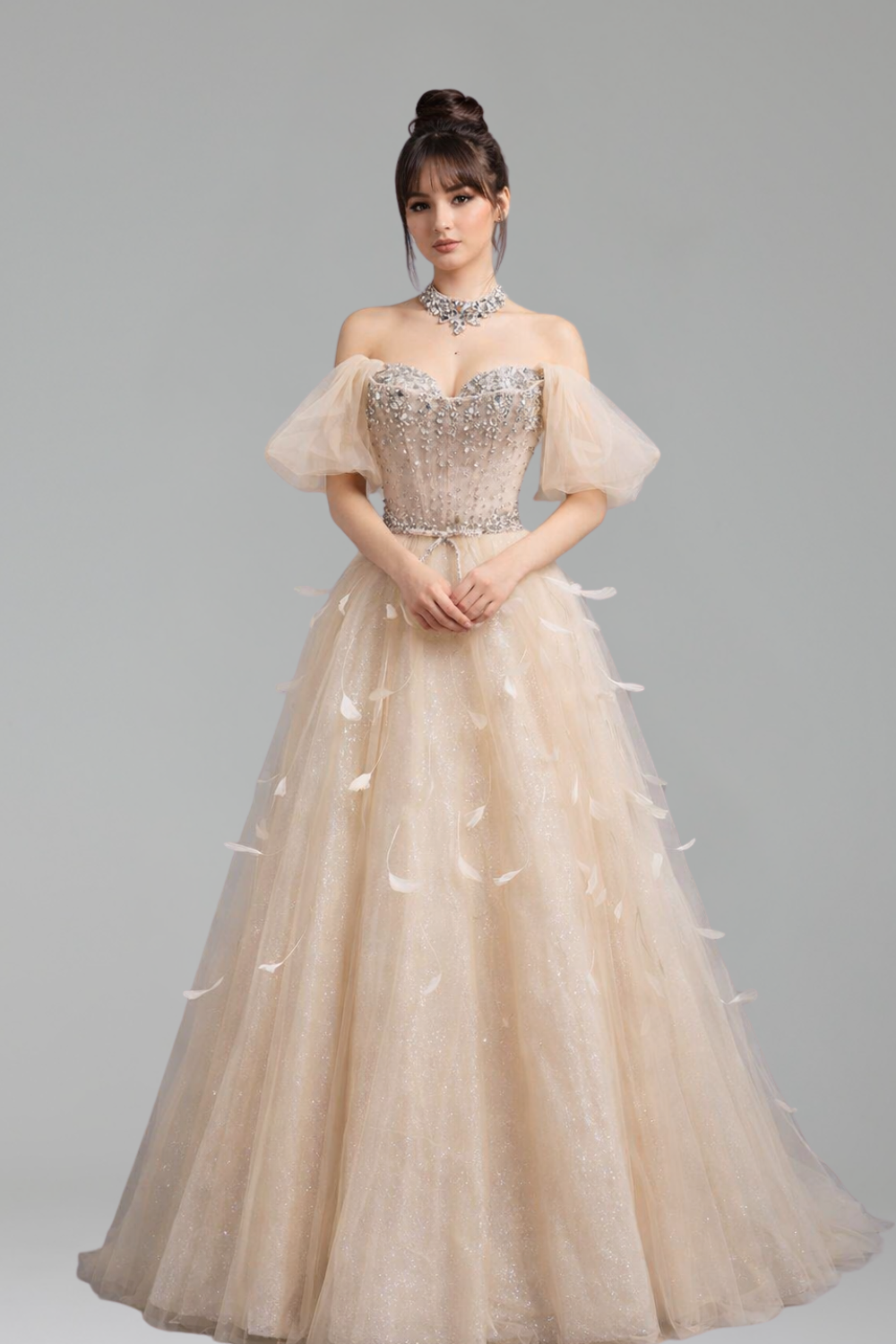 Crystal Beaded Feather A Line - LAROSABRIDE