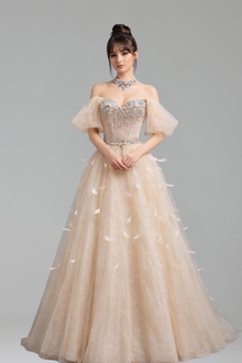 Crystal Beaded Feather A Line - LAROSABRIDE