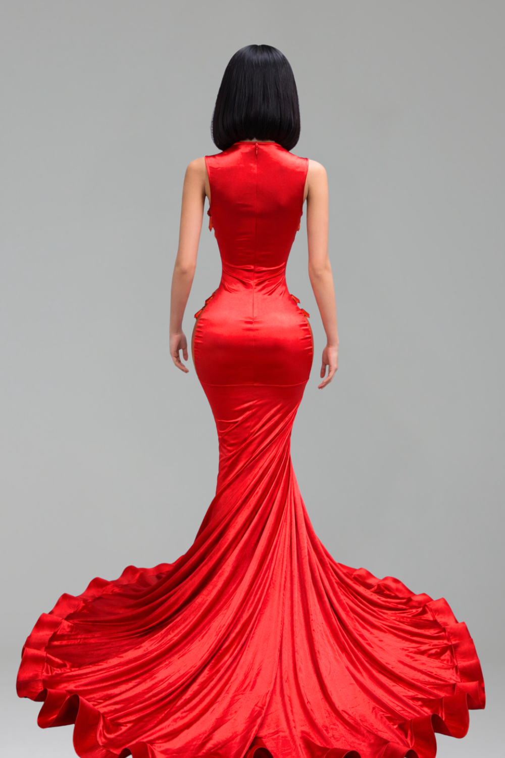 Appliqu� Illusion Mermaid Evening Gown - LAROSABRIDE