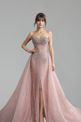Crystal Beaded Mermaid Overskirt Dress - LAROSABRIDE