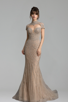 Beaded High Neck Mermaid Dress - LAROSABRIDE
