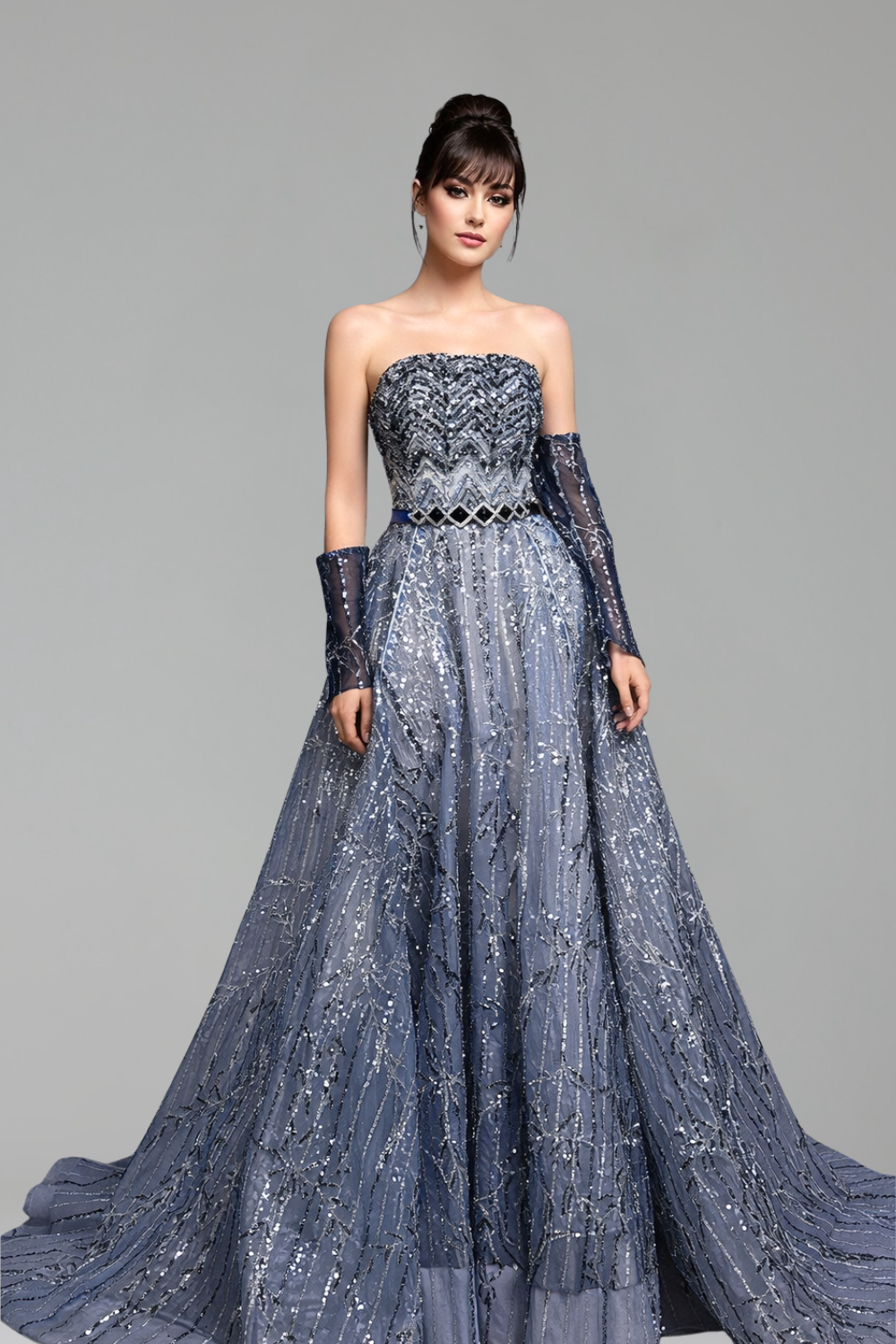 Detachable Sleeves A-Line Dress - LAROSABRIDE