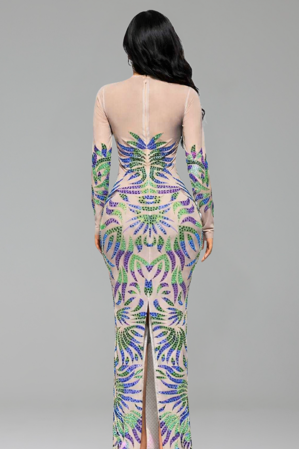 Embellished Illusion Long Sleeve Gown - LAROSABRIDE