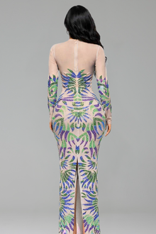 Embellished Illusion Long Sleeve Gown - LAROSABRIDE