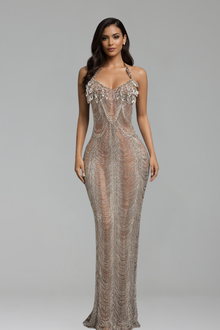 Halter Satin Back Evening Dress - LAROSABRIDE