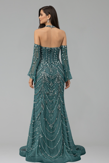Halter Beaded Mermaid Evening Dress - LAROSABRIDE
