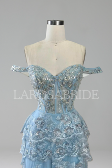 Spaghetti Strap Tiered Beaded Slit Dress-Larosabride