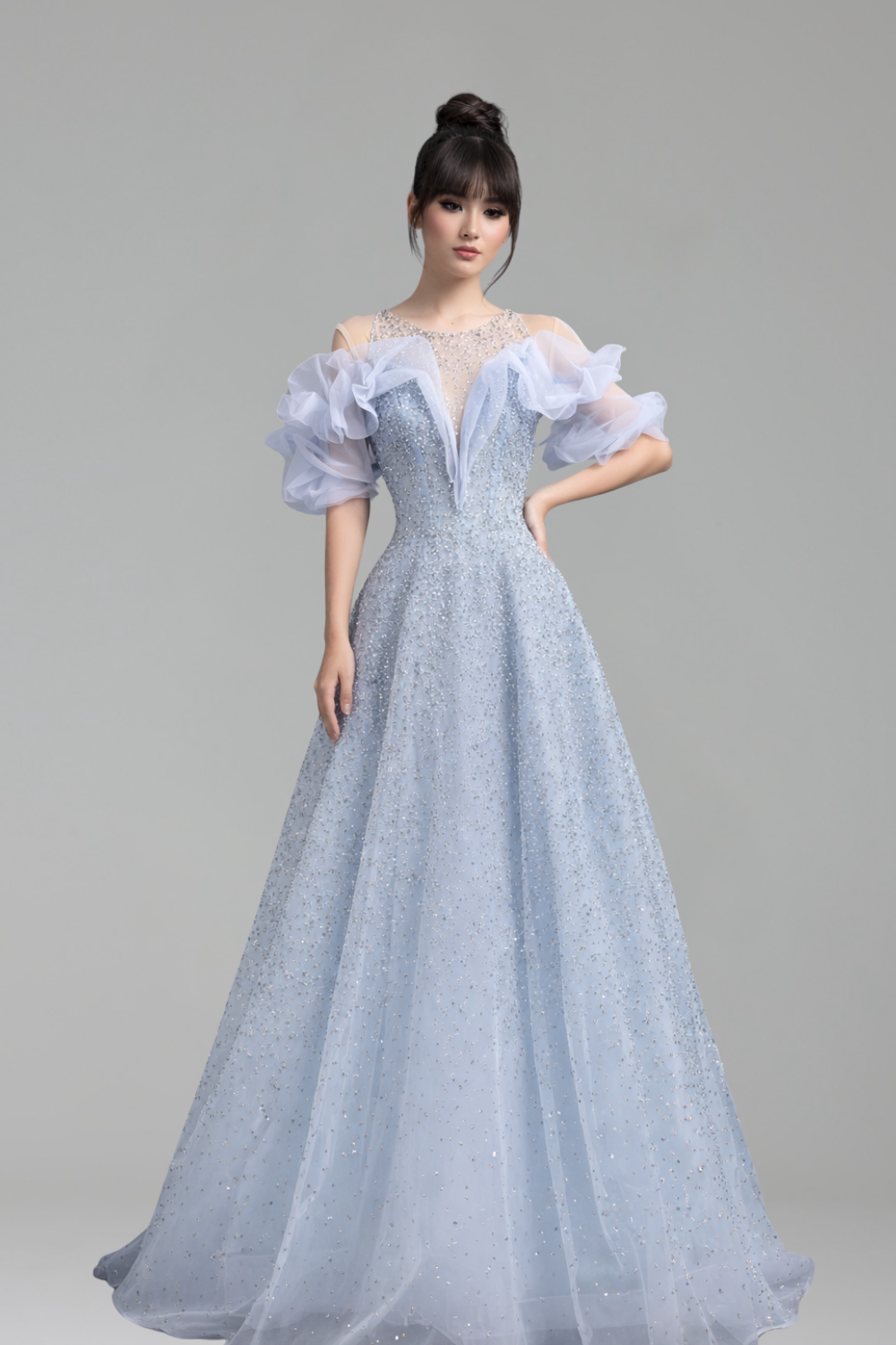 A-Line Evening Dress with Ruffle Sleeves - LAROSABRIDE