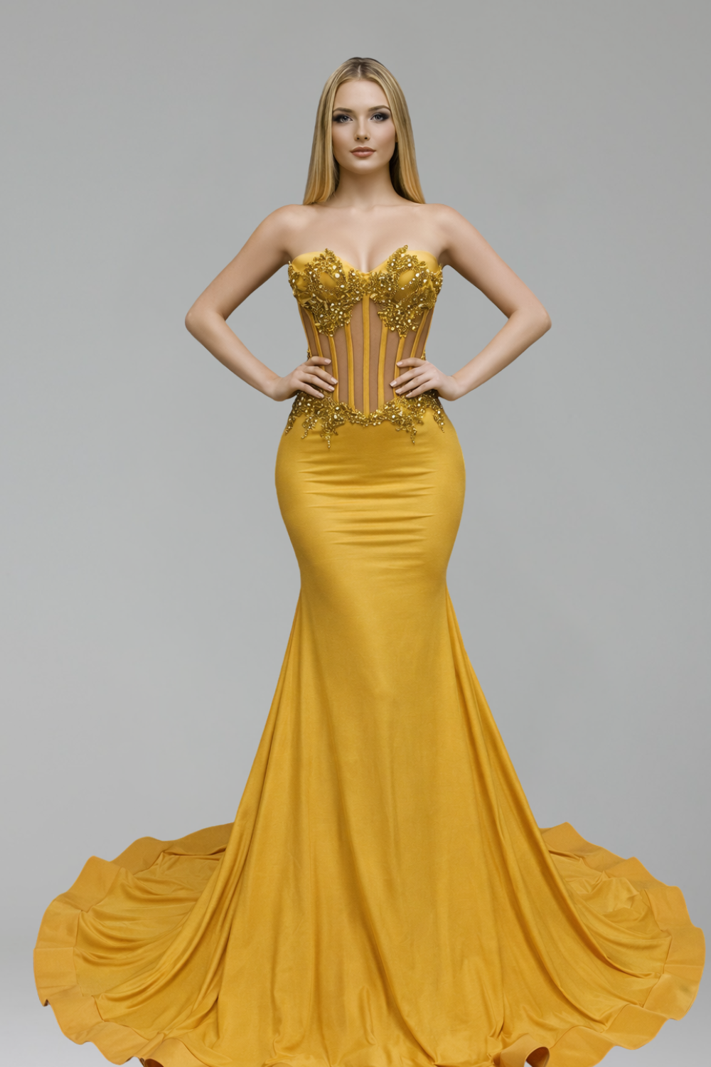 Strapless Beaded Corset Mermaid Gown - LAROSABRIDE
