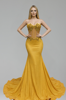 Strapless Beaded Corset Mermaid Gown - LAROSABRIDE