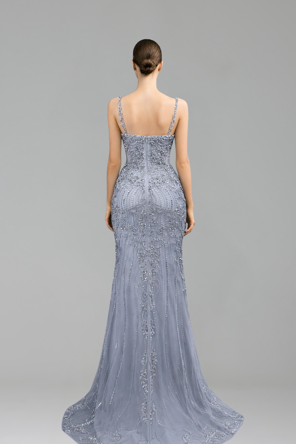 Beaded Spaghetti Strap Mermaid Gown - LAROSABRIDE