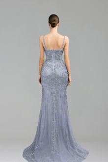 Beaded Spaghetti Strap Mermaid Gown - LAROSABRIDE