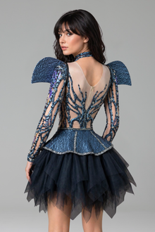 Embellished Armor Shoulder Tulle Mini Dress - LAROSABRIDE