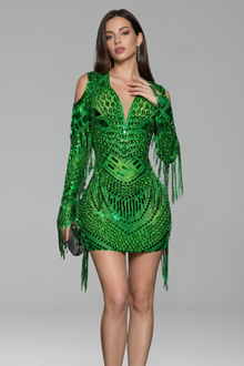 Crystal Embellished Fringe Mini Dress - LAROSABRIDE