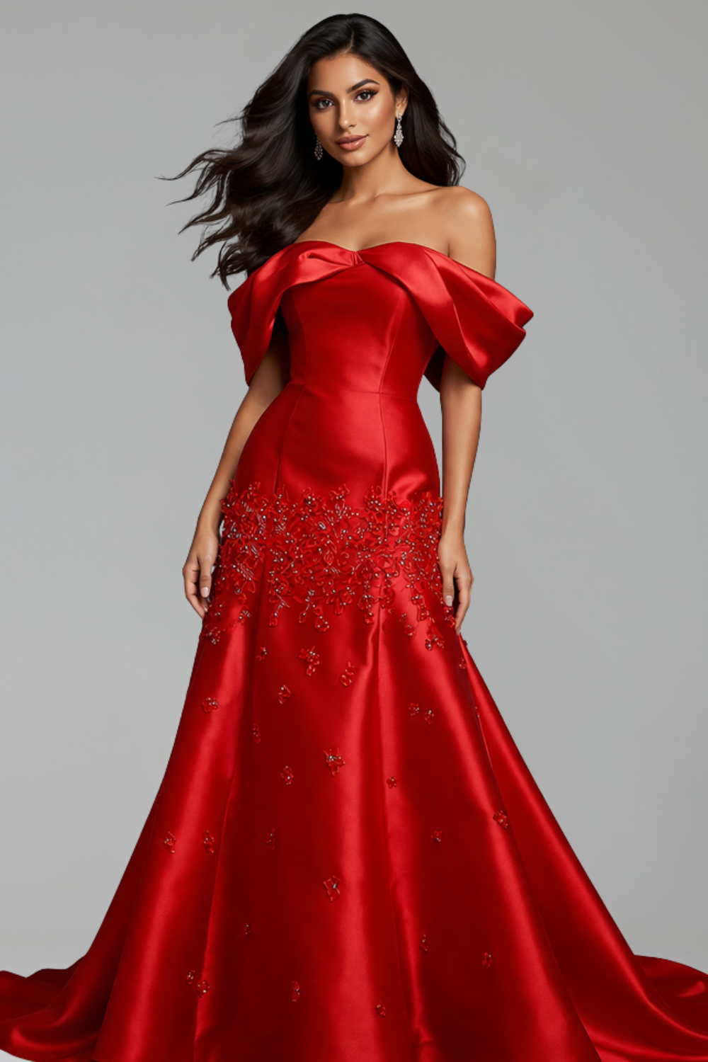 Appliques Mermaid Satin Evening Dress - LAROSABRIDE