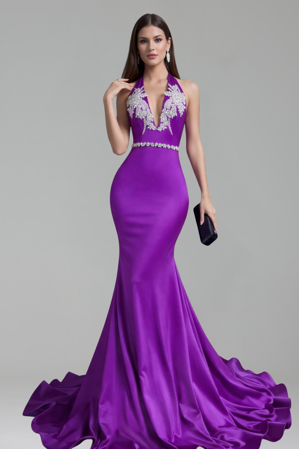 Halter Satin Mermaid Gown - LAROSABRIDE